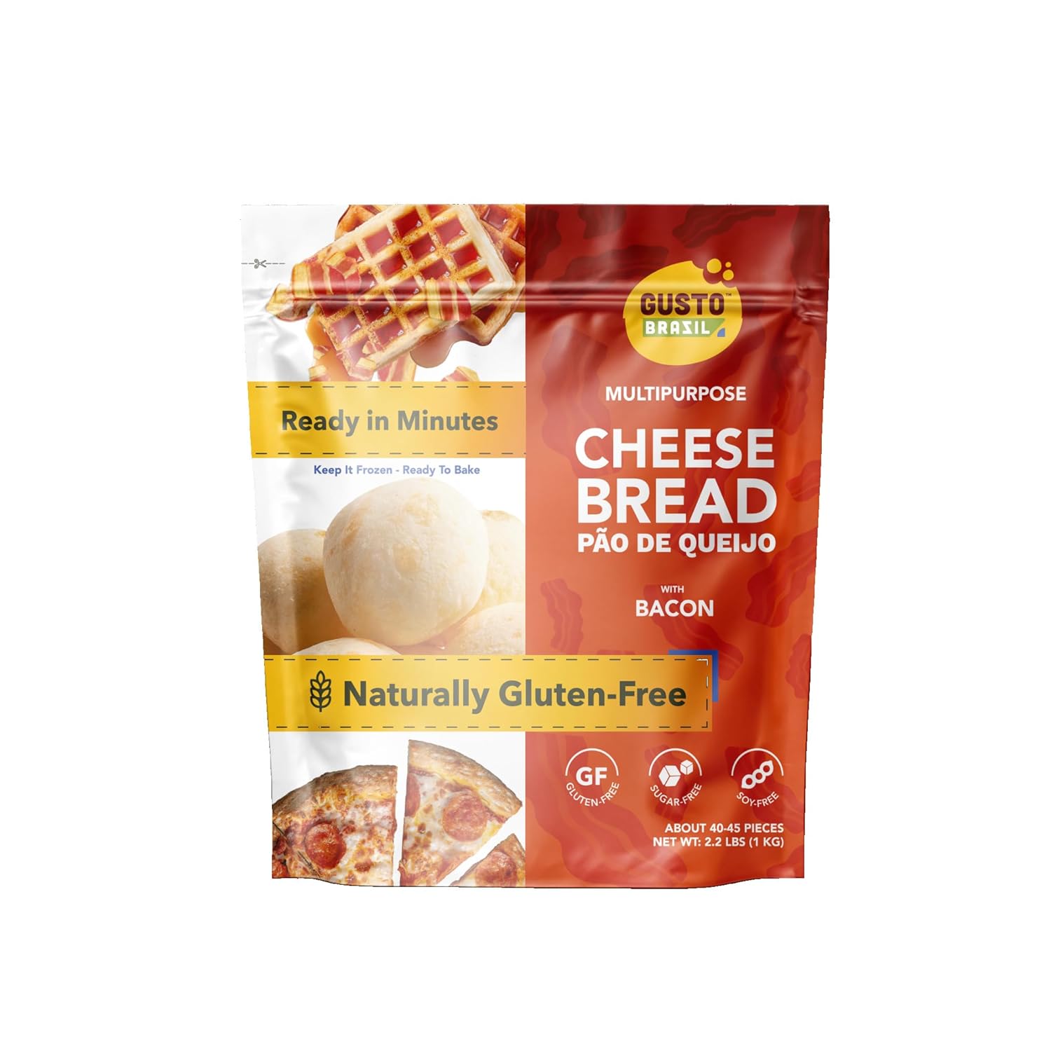 Gusto Brazil Gluten Free Traditional Cheese Bread Rolls, 35-40g, 55-65 Rolls Per Bag, 8 Per Case, Tapioca Flour, No Artificial Ingredients, Non-GMO