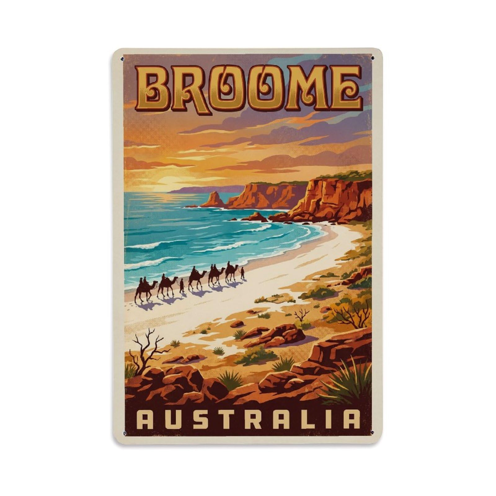Vintage Australia Broome Travel Metal Tin Sign Plaque Wall Decor for Cafe, Club Bar, Office, Garden Metal Poster 8x12Inch