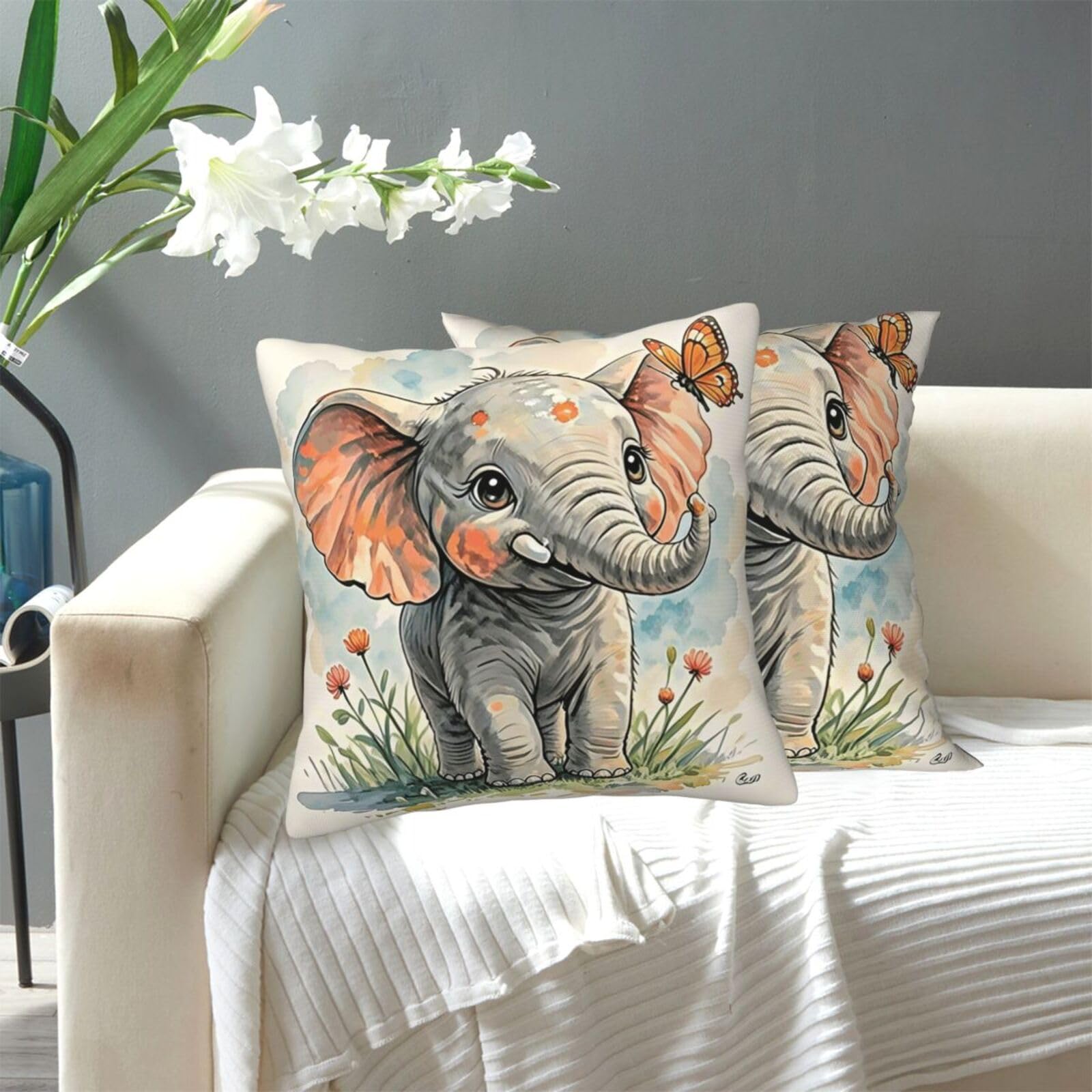 FekiLoot Decorative Throw Pillow Covers Modern Farmhouse Pillowcase Double Sided Cozy Cushion Cover for Sofa Couch Bed 16"X16" Elephants