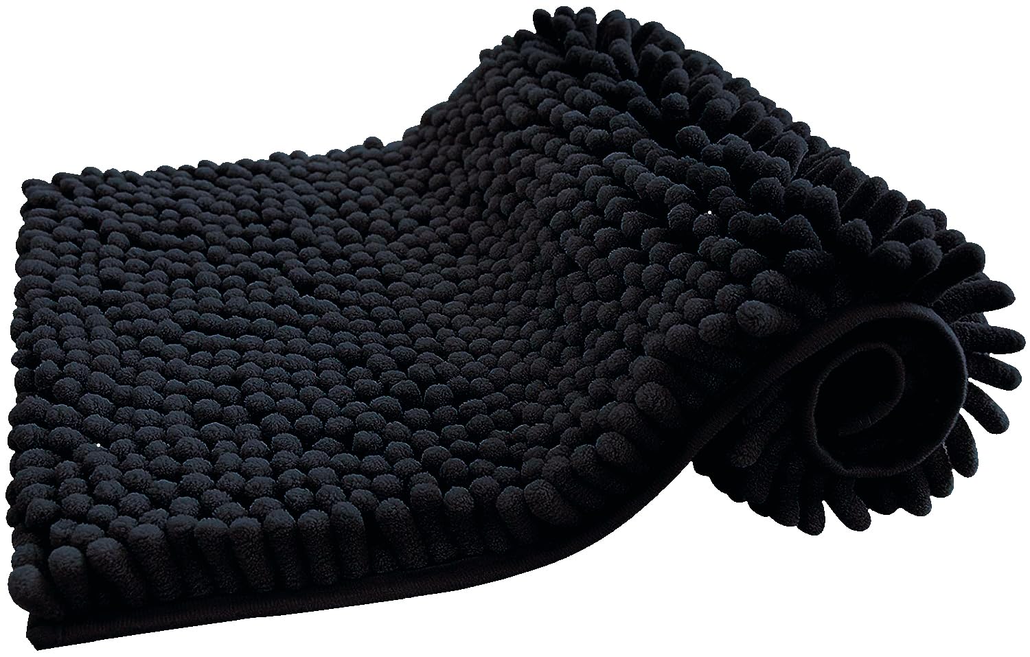 Paula Home - Alfombra de Baño Chenilla de Pelo Largo | Antideslizante, Gruesa, Extra Suave y Absorbente | 100% Microfibra para Ducha y Bañera | Mod. Shaggy (Negro, 40x60cm)