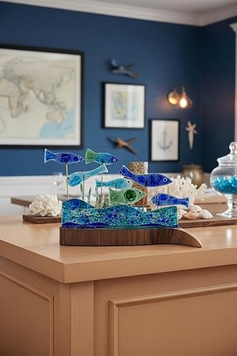Miniatura 2 de Artistic Fusion Glass Fish Themed Decor Sculpture - Vibrant Blue Ocean Life Display for Office and Home Gifting - Nature Inspired Aquatic Art Piece