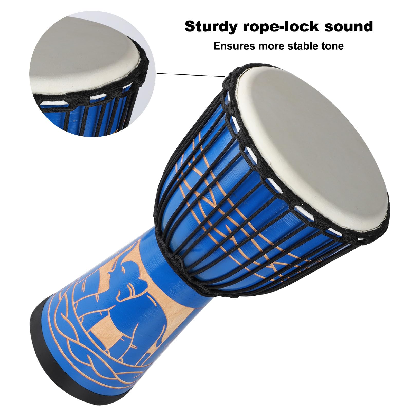 Djembe African Drum 10'' x 20'' with Mahogany Body Goatskin Drumhead Hand Drums for Adult (Blue)