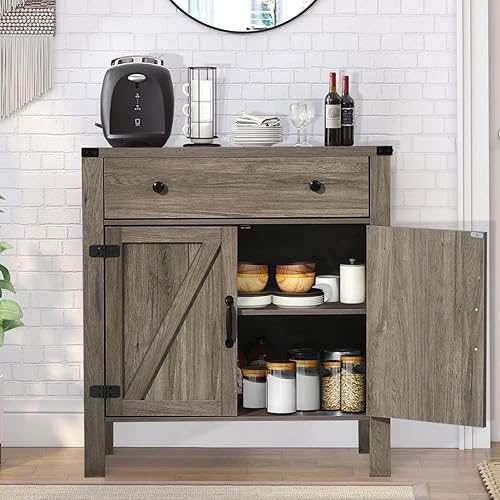 Miniatura 4 de Armario de barra de café con almacenamiento gabinete de buffet de cocina con puertas de granero y cajón grande aparador de buffet con estante