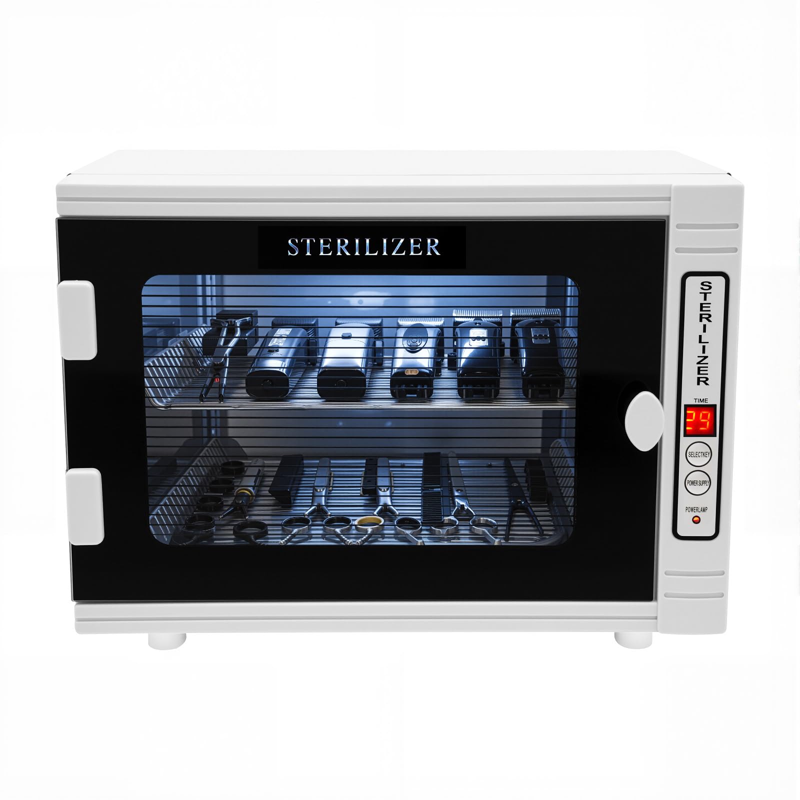 Armario Desinfection UV,Esterilizador de herramientas de uñas,Esterilizador ultravioleta de ozono de alta presión,2 niveles,Acero inoxidable Vidrio,Temporizador 5 60min, para pedicura, odontología
