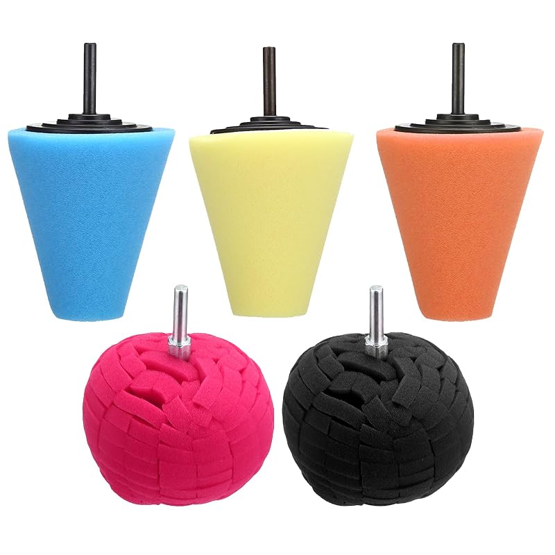 Kit de Polimento Automotivo SLTG2020 com Esponjas Cônicas e Bolas para Furadeira, Rodas, Metal, Plástico, Cerâmica e Vidro, 5 peças