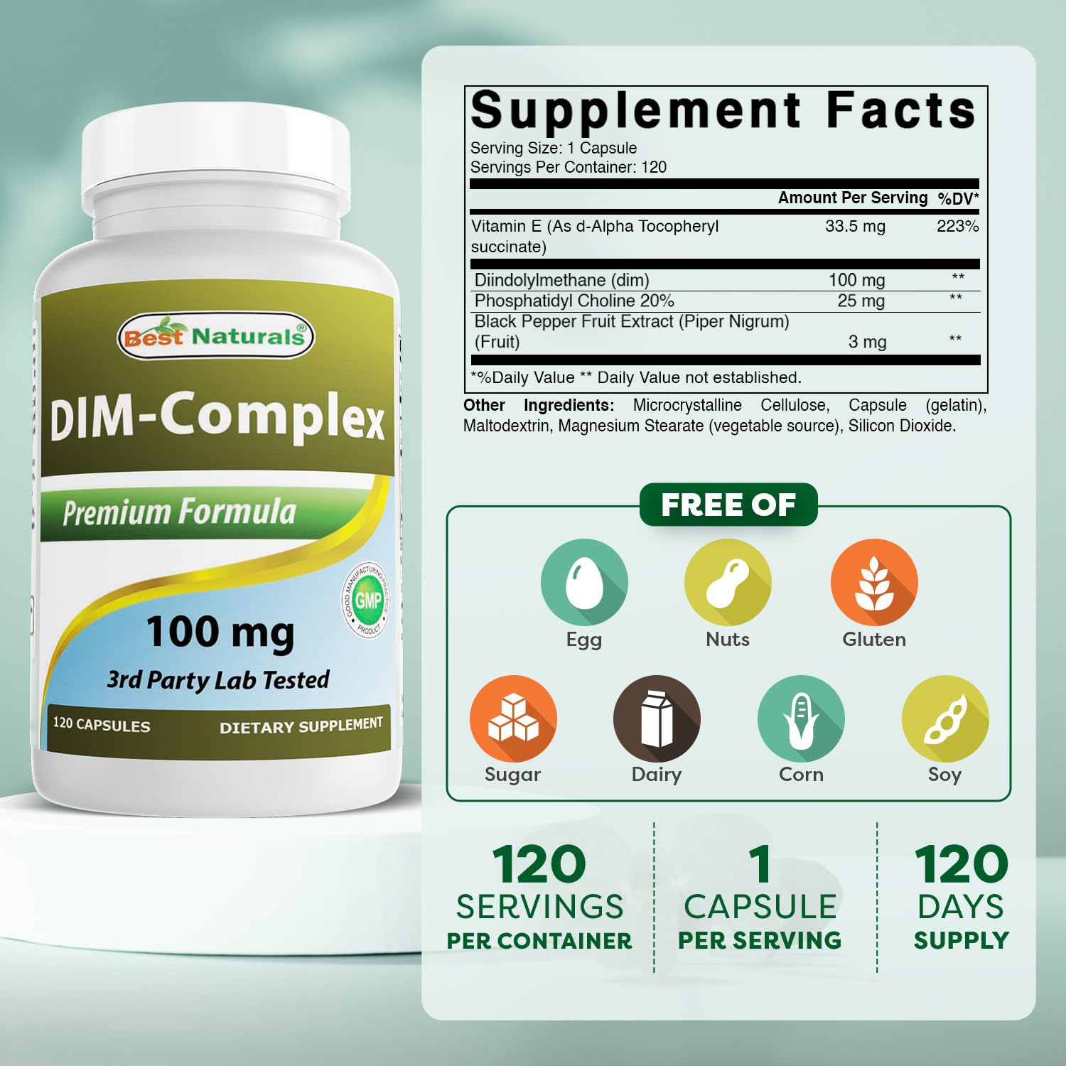 Best Naturals DIM Supplement 100 mg 120 Capsules, DIM for Estrogen Metabolism & Balance, For Menopause, Body Building, PCOS & Hormonal Acne — Amazon image 2