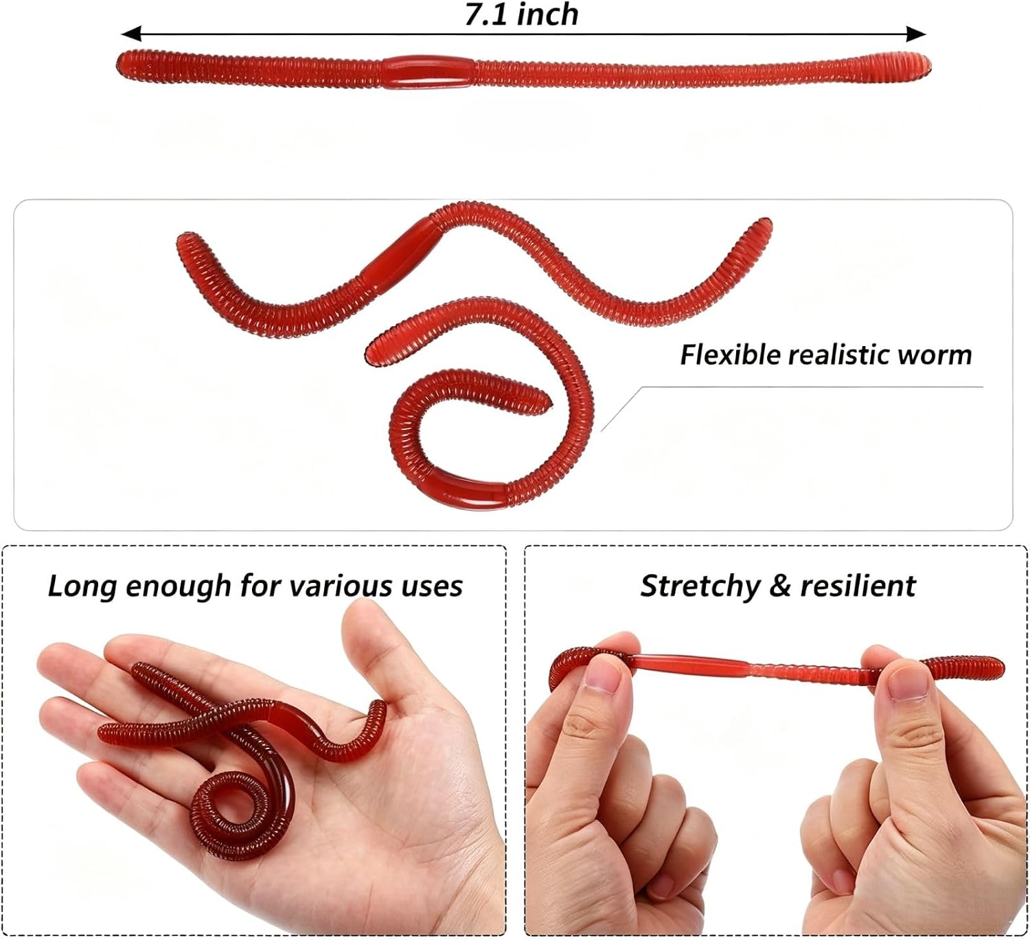 50PCS Realistic Fake Worm Toy – 7.1-Inch Lifelike Rubber Earthworm for Halloween Party, April Fools' Day Pranks, Garden Farm Use, and Novelty Decor image 4