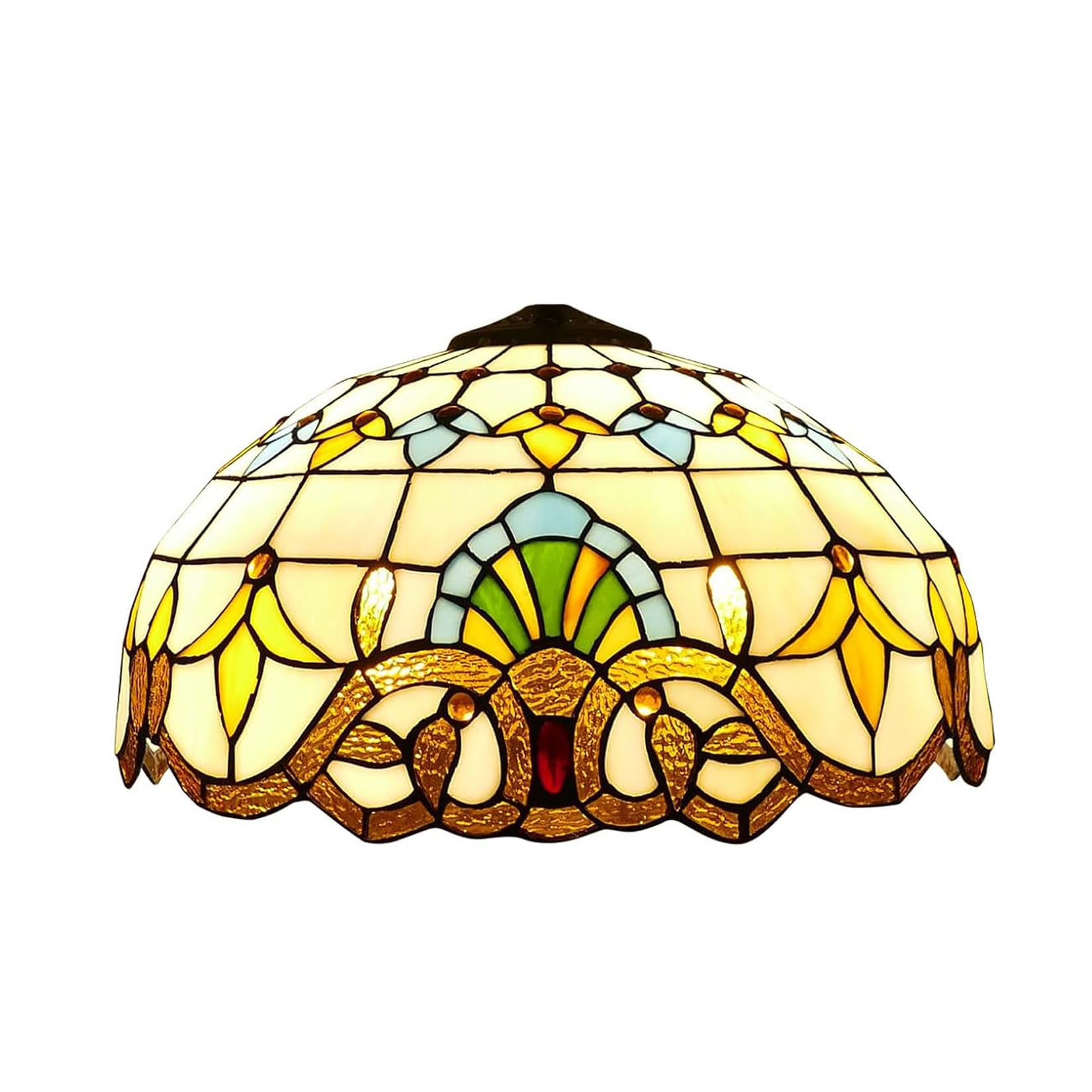SaryEdge Tiffany Lamp Shade Replacement, Only 16 Inch Wide Baroque Style Stained Glass Lampshades, Suitable for Bedside Reading Lamp Hanging Lamp Table Lamp Floor Lamp,White，Beige，Beige