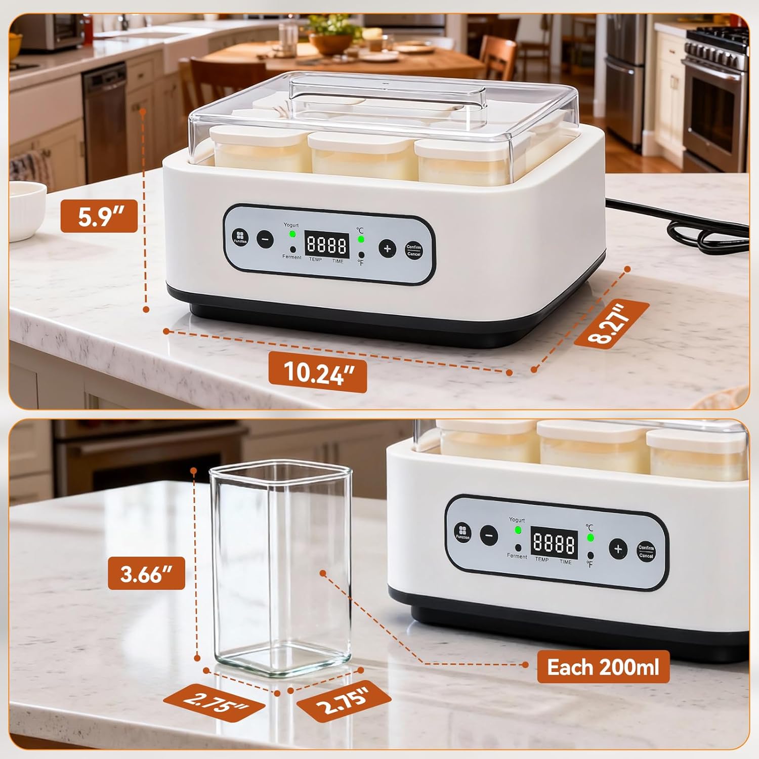 Yogurt Maker Machine -Probiotic Yogurt Makers 36 Hour L Reuteri with Temperature Control & Adjustable Time,Curd Yoghurt Maker + 6 Cups with High Temperature Resistance and Easy Cleaning