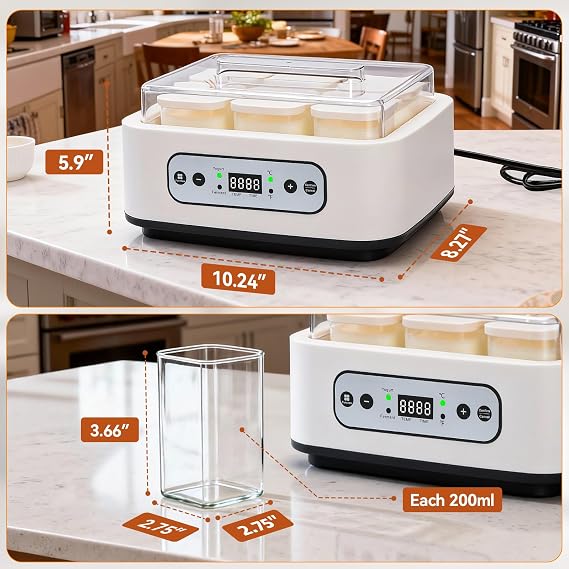 Yogurt Maker Machine -Probiotic Yogurt Makers 36 Hour L Reuteri with Temperature Control & Adjustable Time,Curd Yoghurt Maker + 6 Cups with High Temperature Resistance and Easy Cleaning