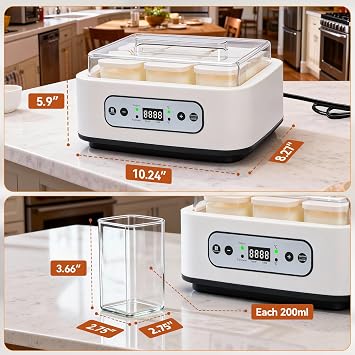 Yogurt Maker Machine -Probiotic Yogurt Makers 36 Hour L Reuteri with Temperature Control & Adjustable Time,Curd Yoghurt Maker + 6 Cups with High Temperature Resistance and Easy Cleaning