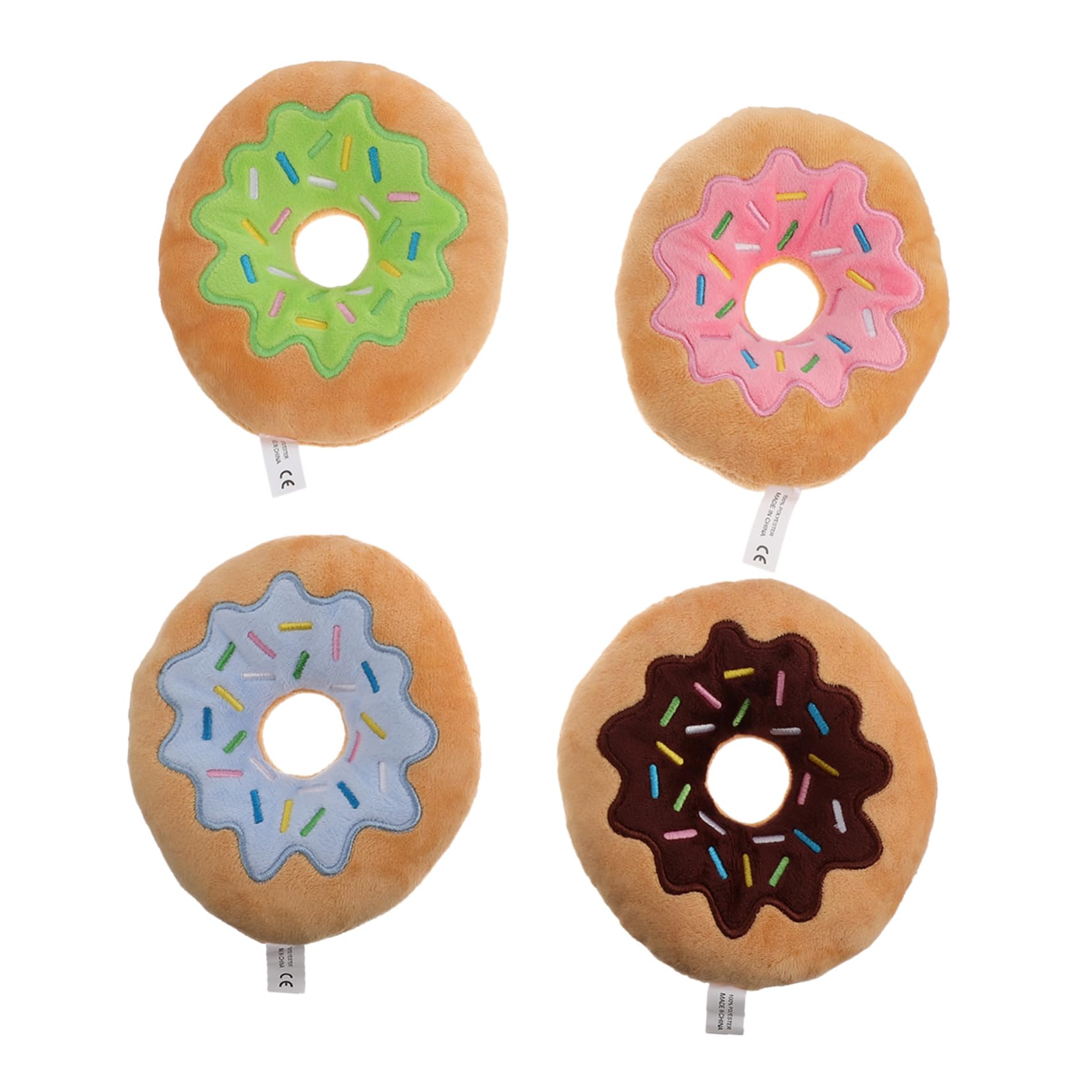 WOONEKY 4 Stück Teiliges Plüschspielzeug Donutform mit Quietscher Langlebiges Kauspielzeug für Welpen und Hunde Interaktives Haustierspielzeug zur Beschäftigung und Stressabbau und