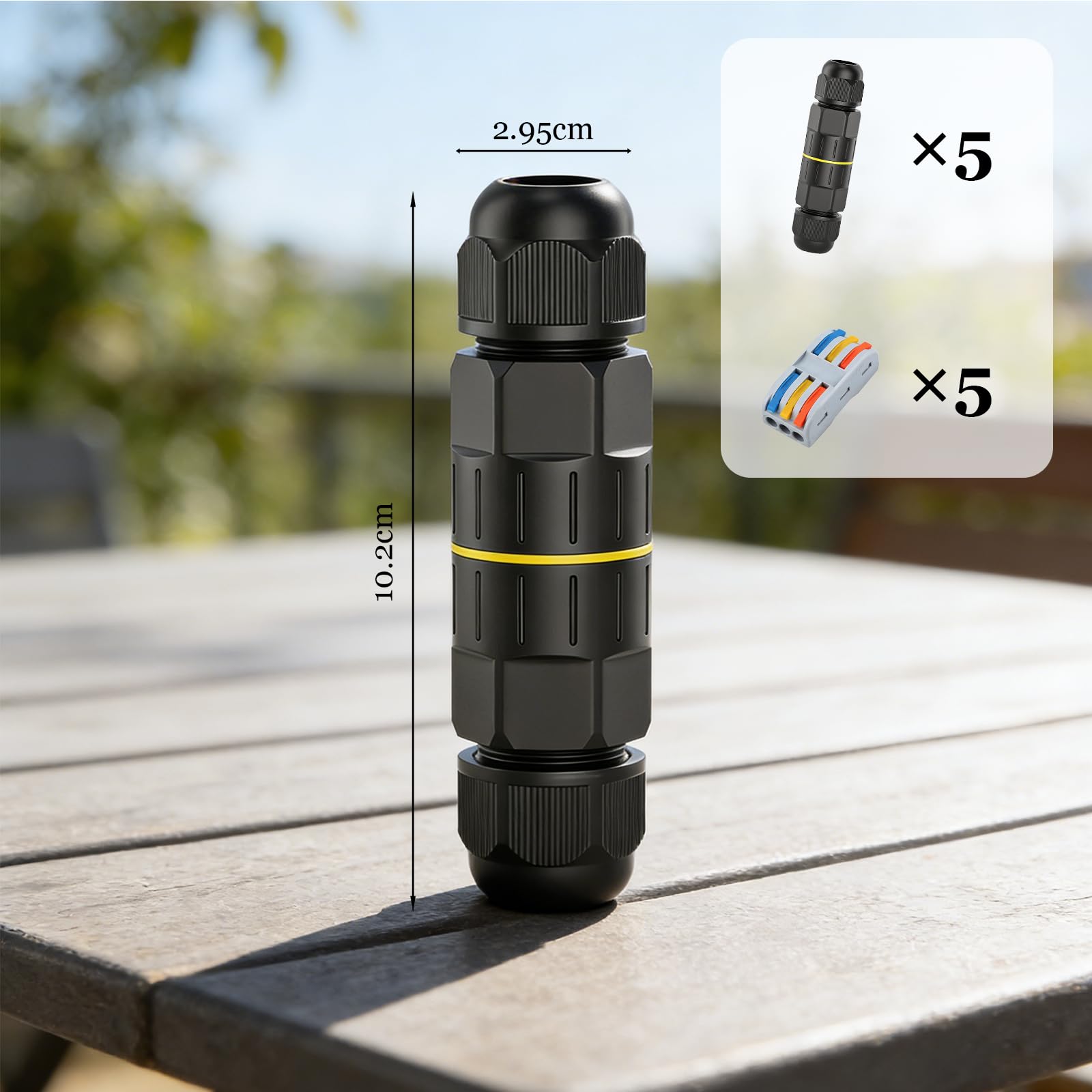 Paquete de 5 Conectores Eléctricos Rápidos IP68 – Caja de Conexiones Impermeable sin Tornillos para Cables 3.5-8mm – Empalmes Eléctricos para Exteriores – Conector Eléctrico Impermeable Negro