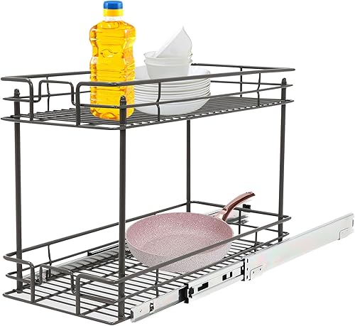 Organizador de armario extraíble de dos niveles, estante extraíble para gabinete de cocina, estante deslizante para cocina, baño, despensa, gabinete