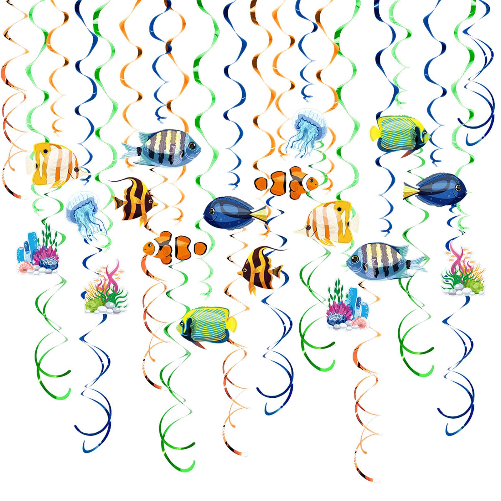 Kalttoy Multicolor Sea Hangings Party Decors Spirals Fish Pendant Danglings Swirls Elegant Ceiling Hangings Streamers Beach Theme Party Supplies For Birthday And Pool Parties