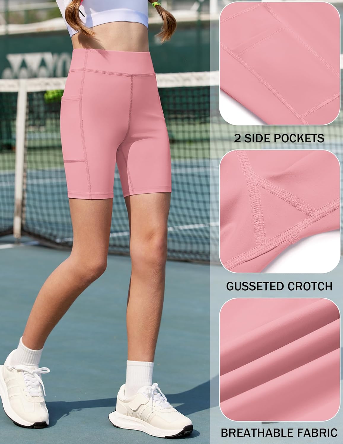 Zaclotre Girls Bike Shorts with Pockets Kids 5" High Waisted Yoga Workout Athletic Running Volleyball Spandex Shorts - Image 4