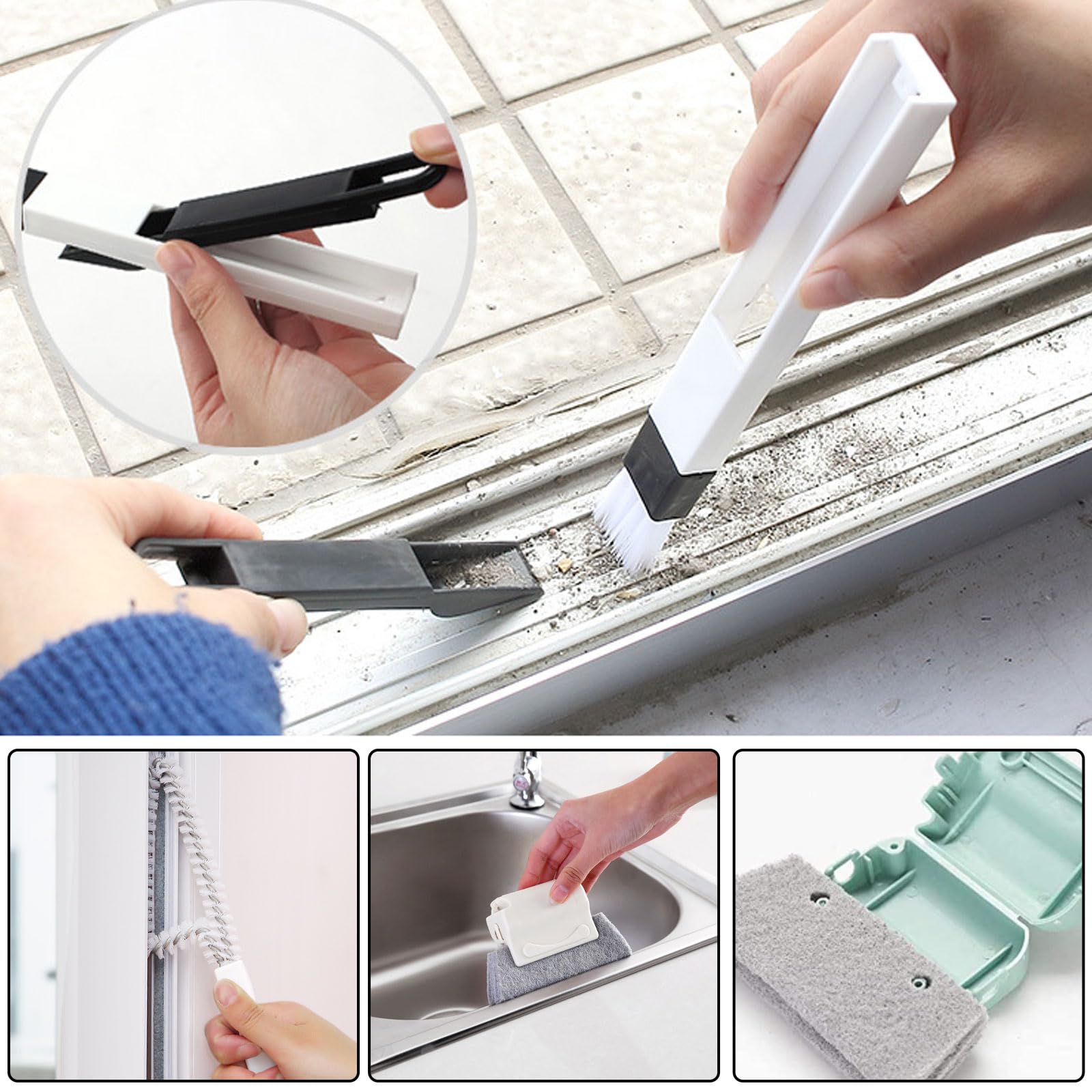 Kit de Brosses de Nettoyage pour Rainures de Fenêtres et Portes Coulissantes 7 Pièces Brosse de Nettoyage de Rainure de Fenêtre Brosse de Nettoyage pour Store Outils de Nettoyage pour Salle