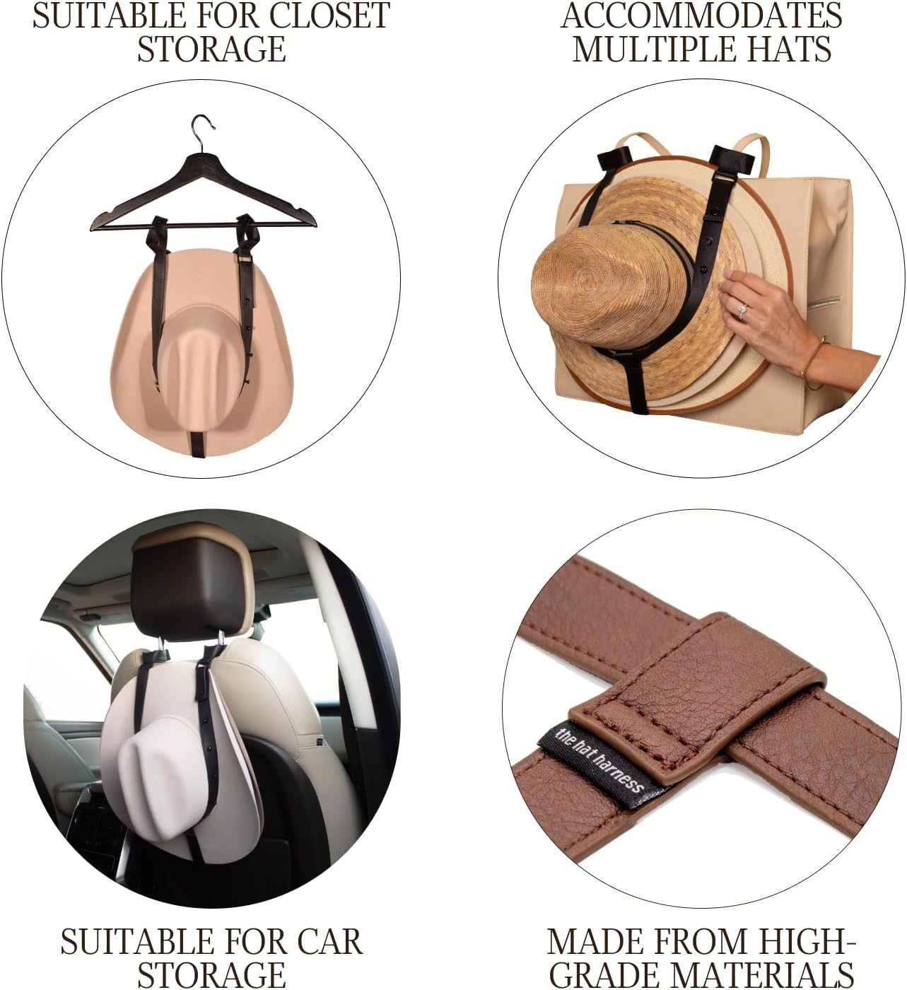 Hat Holder for Travel- Stylish Durable Travel Accessory for Purses, Totes, Bags, Backpacks, Luggage & More | Fits Multiple Cowboy Hats with Thick Or Curved Brims (Black Vegan Leather) image 4