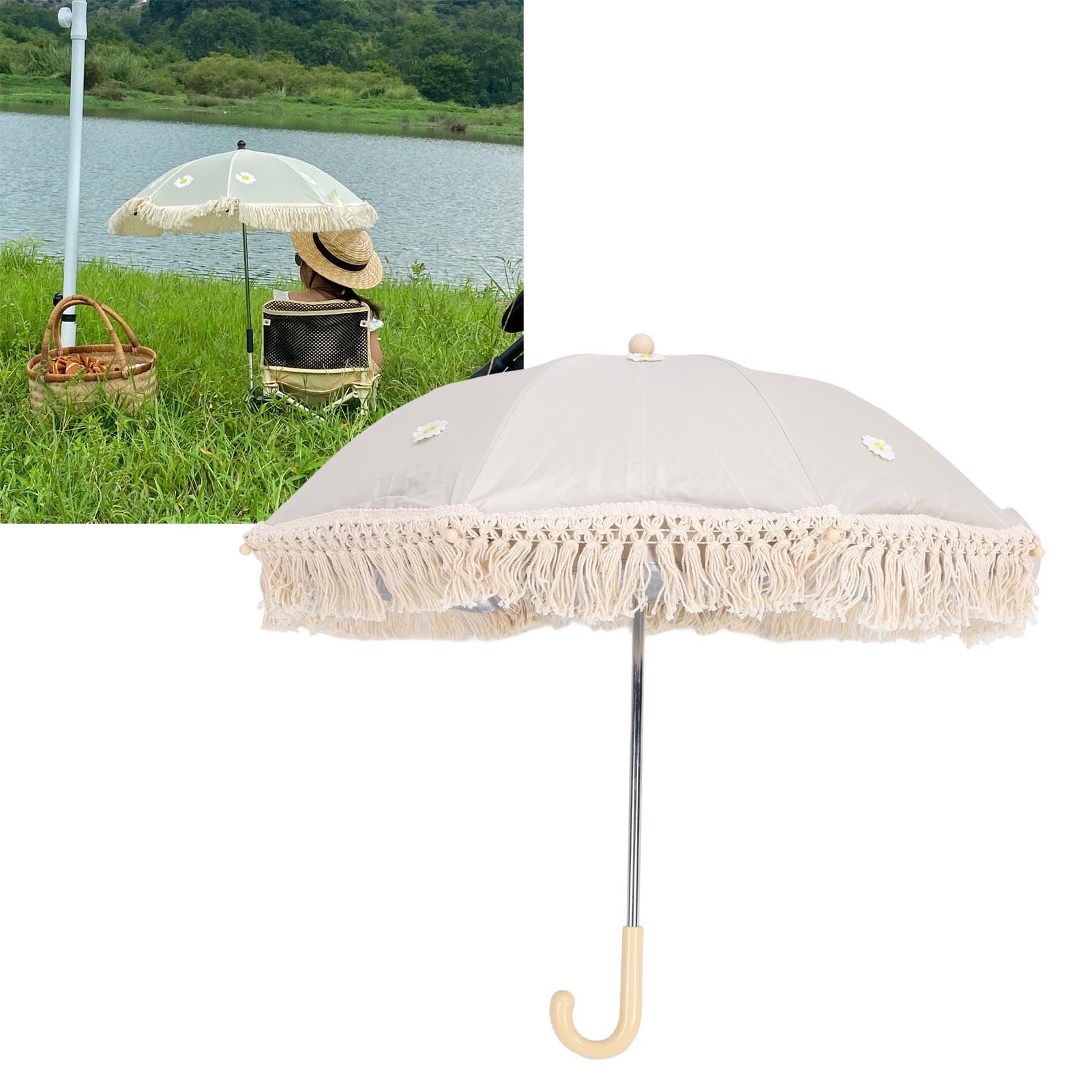 dsheng Ombrelloni da Esterno per Bambini, Ombrellone per Passeggino con Morsetto Regolabile, Ombrellino per Protezione UV per Bambini per Carrello Sedia a Rotelle Sedia da (Beige con