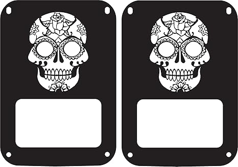 Sugar Skull Tail lamp Light Covers (Halogen) Compatible with Jeep Wrangler JK Model (2007-2018)