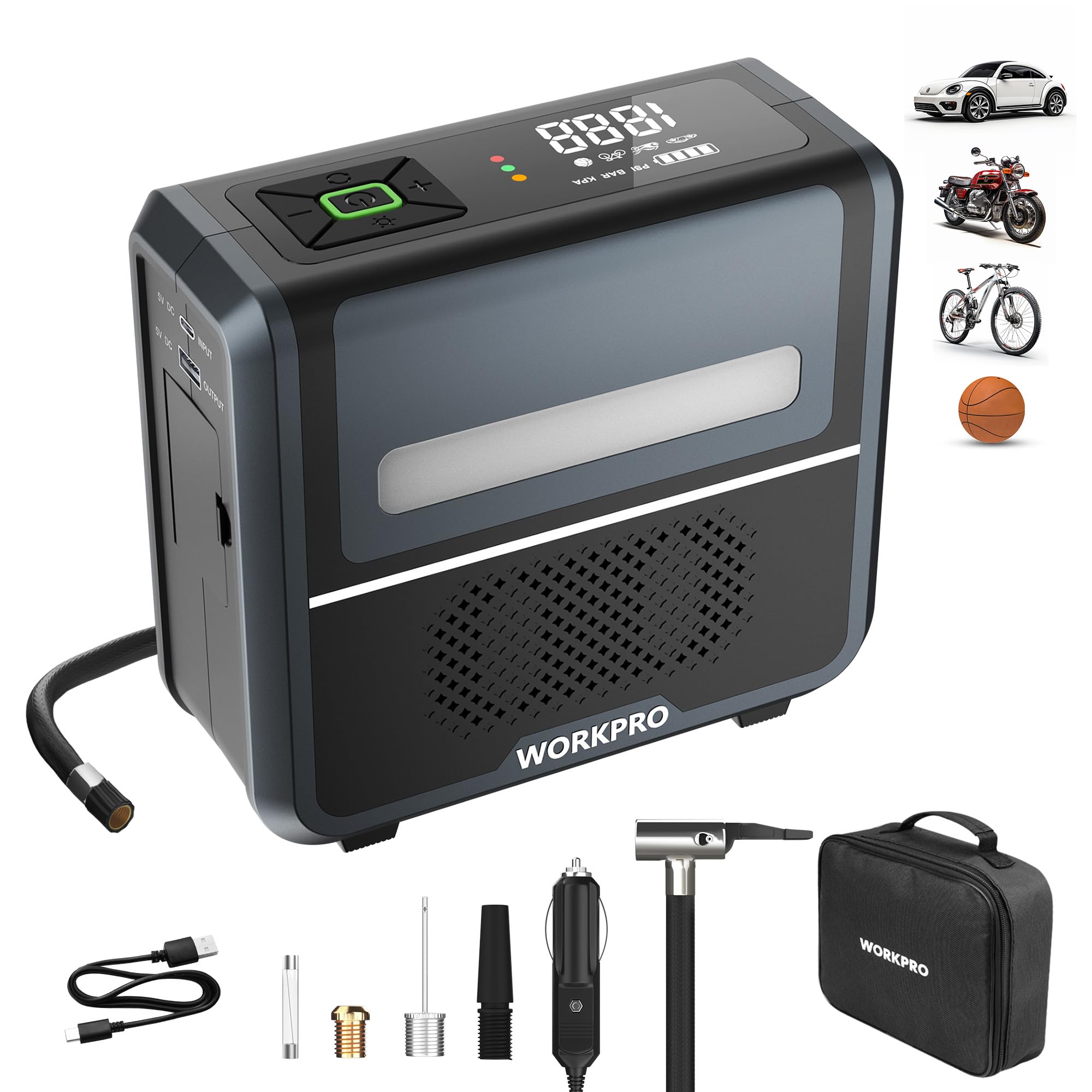 WORKPRO 12V Tire Inflator - Portable & 3-in-1 -10