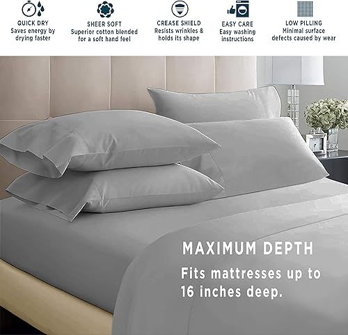 Miniatura 5 de POLO World Network Juego de sábanas de 6 piezas, microfibra, gris, juego de sábanas matrimonial