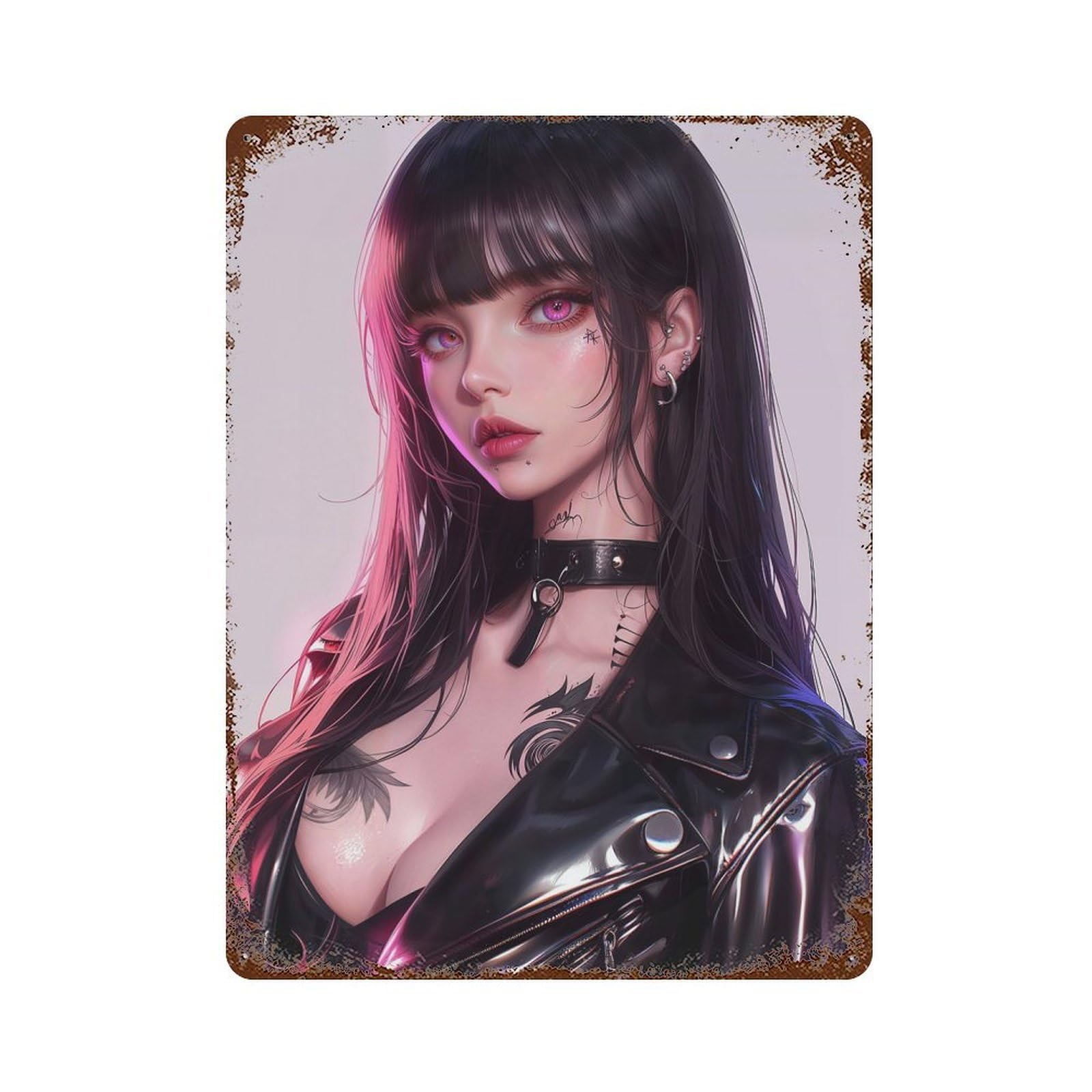 Anime Rebel Girl WAIFU Aged Metal Wall Plaque 15.7"x11.8", Classic Wall Plaque for Garage, Pub Or Kitchen