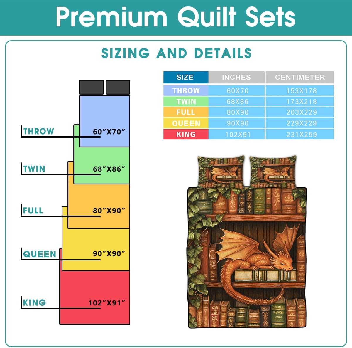 Dragon Quilt Dragon Bed Set Dragon Bedding Set Teal Dragon Boys Children Teens Bedroom Decor Birthday Gift to Dragon Lovers Son (Book Dragon, King/Queen/Twin/Throw)