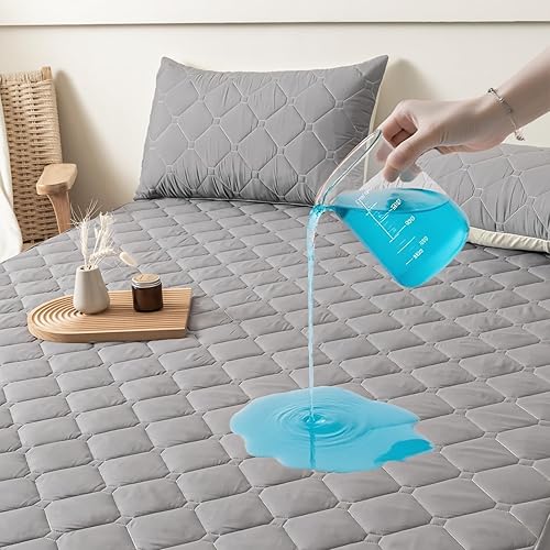 Miniatura 8 de Protector de colchón acolchado de tamaño individual, protector de colchón impermeable con bolsillos profundos elásticos de 17 pulgadas, a prueba de