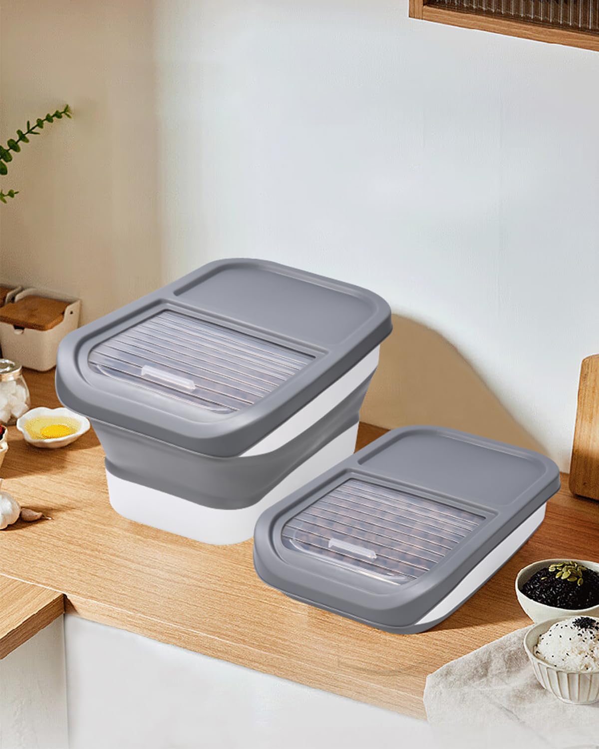 Zawaer Contenedor de Comida para Mascotas 5KG, Pienso Perro Gato Plegable Cubo Caja Almacenamiento Comida con Pala y Taza Medidora