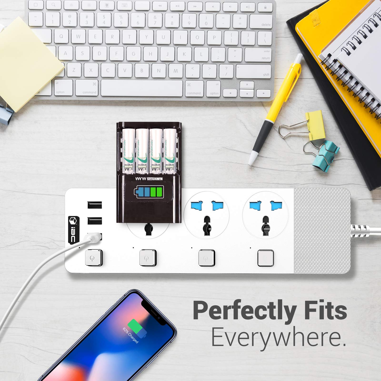 Extension Lead Surge Protected Power Strips Outlets w/ 4 USB Ports 2 M