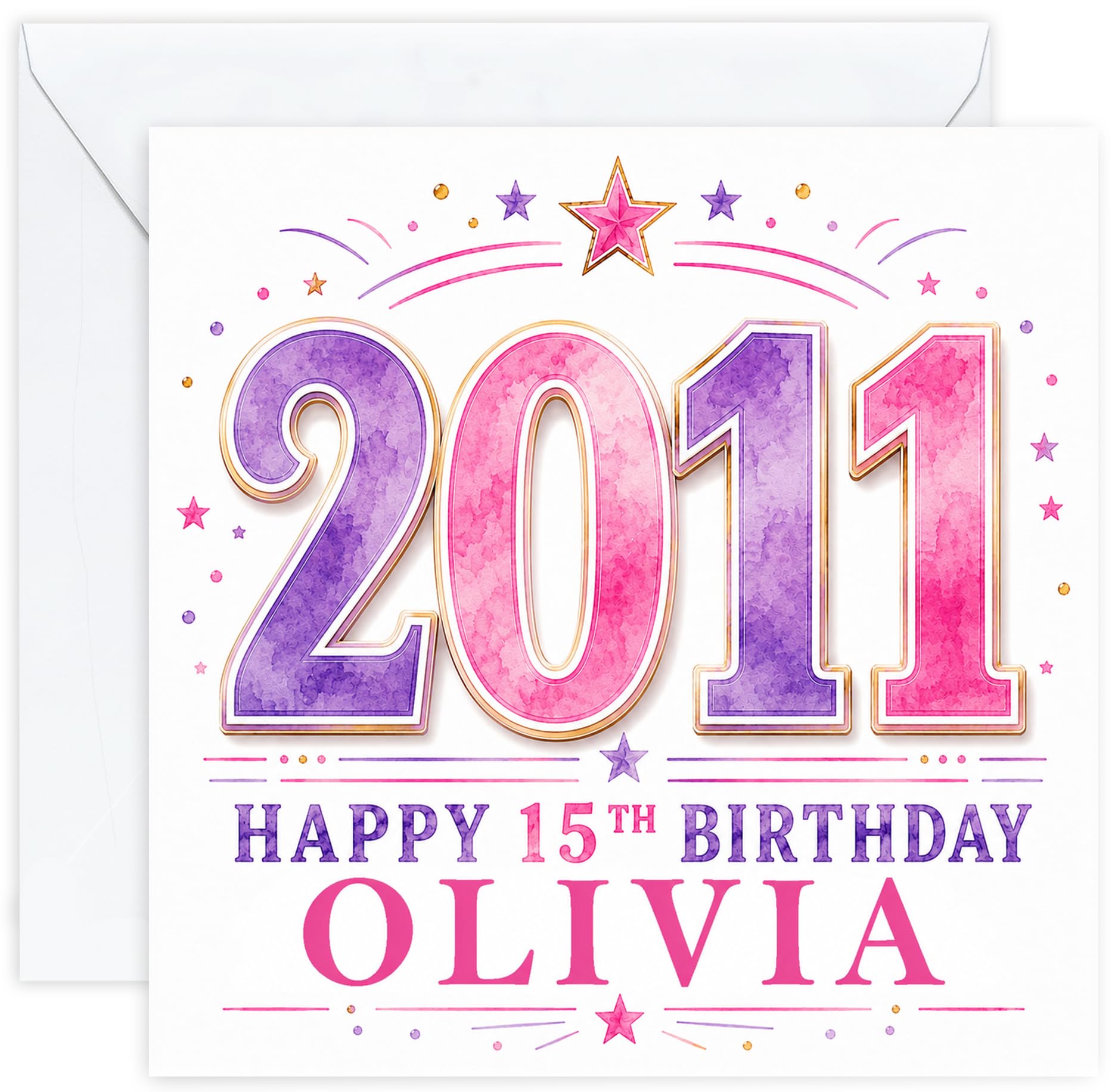 Personalised 15th Birthday Card for Girls | Fifteenth Birthday Card for 15 Year Old Girls Teenager | Daughter Granddaughter Niece Sister Friend | Birthday Card for Her with Name (Design 04)
