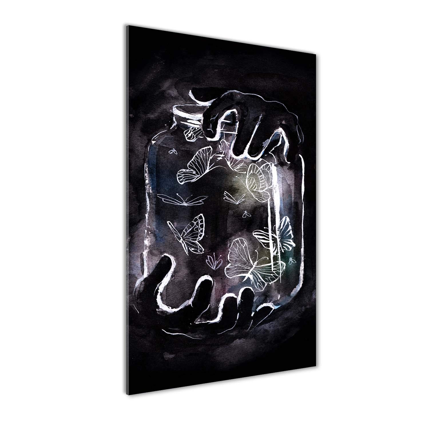 Tulup Impression sur Verre de 50x100 cm Image Tableau Photo décorative panoramique pour la Cuisine et Le Salon - Art: Moderne et Classique - Papillons dans Un Pot - Noir