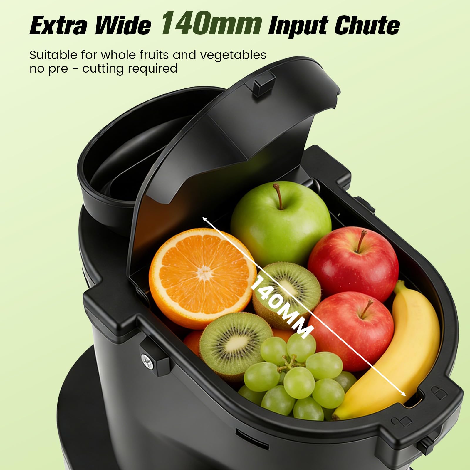 Extractor de Zumos y Verduras con Boca XL de 140 mm, Motor de 500W, Licuadora Slow Juicer, Separación de Pulpa, Protección Infantil, Fácil Limpieza, Para Frutas y Verduras Enteras