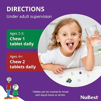 NuBest Tall Kids - Multivitamins & Minerals for Age 2 to 9 - Bone Strength & Immunity Support - Helps Kids, Toddlers Healthy - Animal Shapes - 180 Chewable Berry Tablets | 3 Months Supply