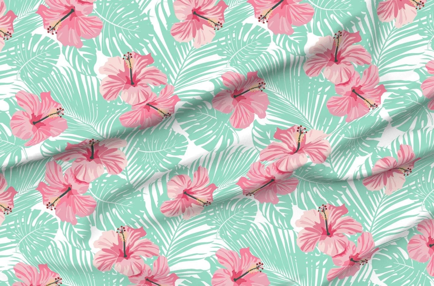 Spoonflower Fabric - Hibiscus Tropical Flower Hawaii Floral Summer Beach Paradise Margarita Printed on Minky Fabric by The Yard - Sewing Baby Blankets Quilt Backing Plush