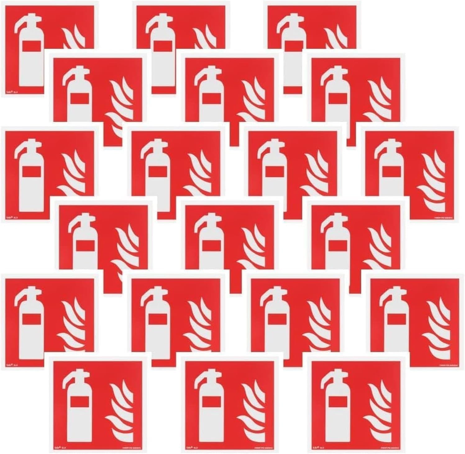 20x Cartello Estintore 15x15cm adesivo, fotoluminescente | PVC Resistente alle intemperie + nastro di montaggio, DIN EN ISO 7010, Cartelli Segnaletici di Sicurezza, Cartelli Estintori