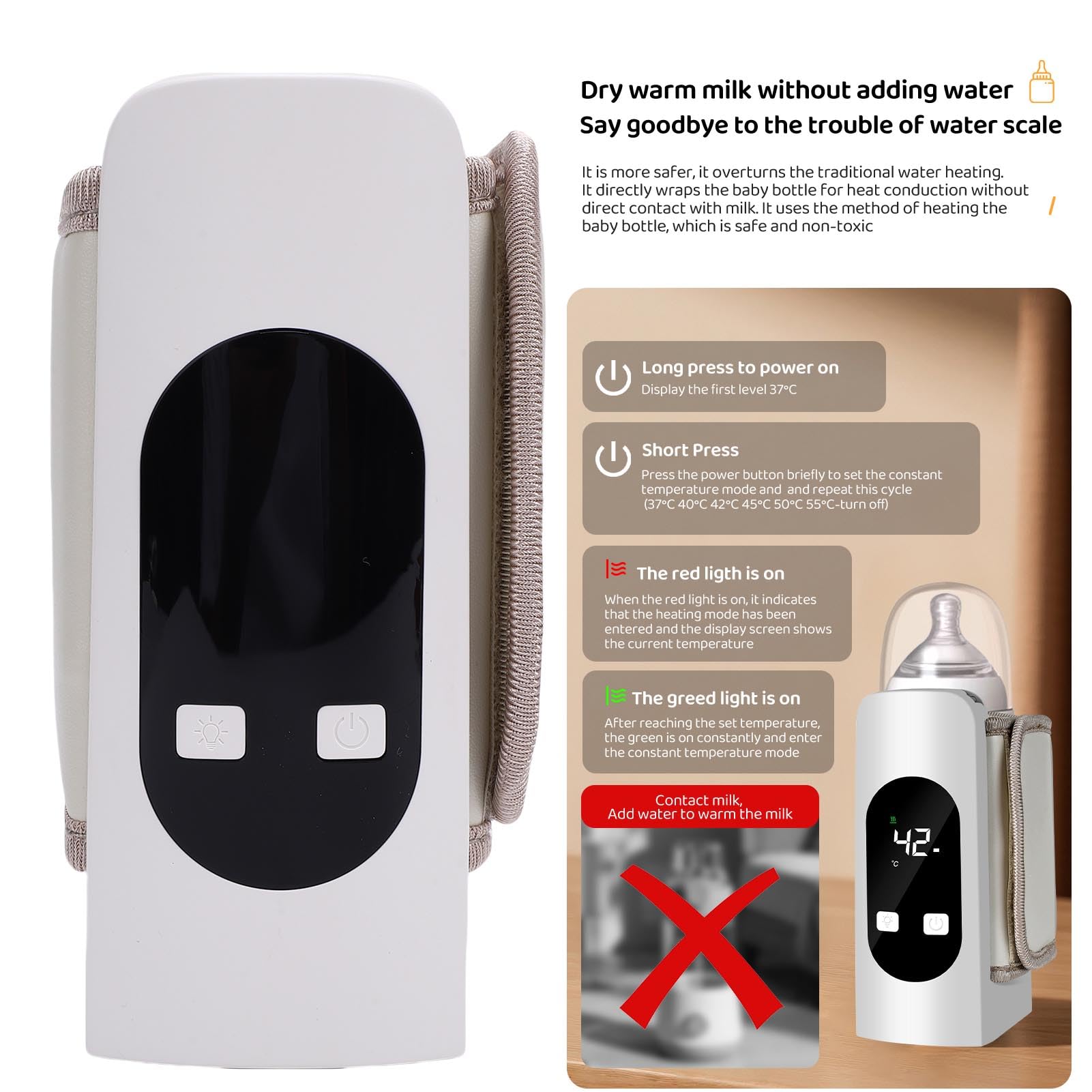 YWBL-WH Scaldabiberon, Scaldabiberon Elettrico Ricaricabile con Batteria da 9000mAh e Tecnologia a Temperatura Costante, per Viaggi in Auto All'aperto e Riscaldamento di Alimenti per
