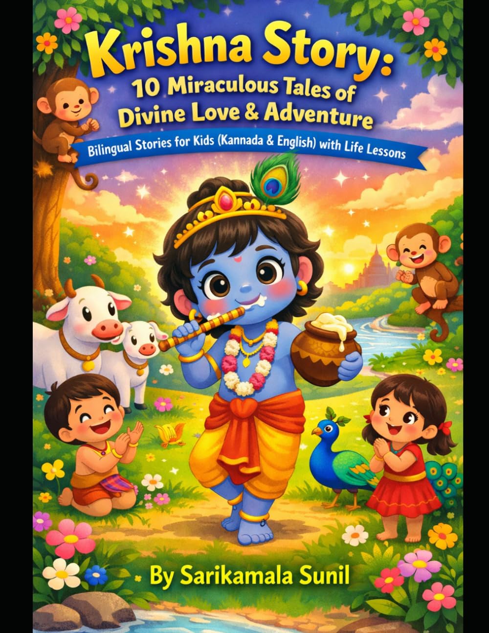 Krishna Story: 10 Miraculous Tales of Divine Love & Adventure: Bilingual Stories for Kids (Kannada & English) with Life Lessons
