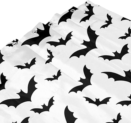 Miniatura 5 de Cortina de ducha espeluznante de Halloween, decoración gótica de terror de Halloween, cortinas de ducha de murciélagos blancos y negros, tela de