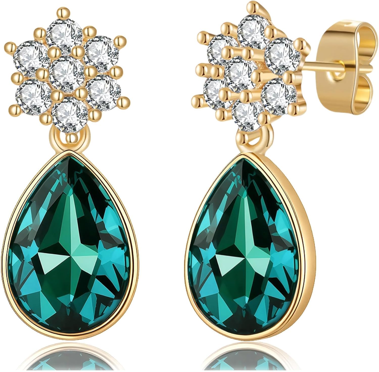 Elegant Austrian Crystal Teardrop Dangle Earrings for Women,14K Gold Plated Flower Drop Earrings Jewelry Gift for Birthday Wedding Anniversary