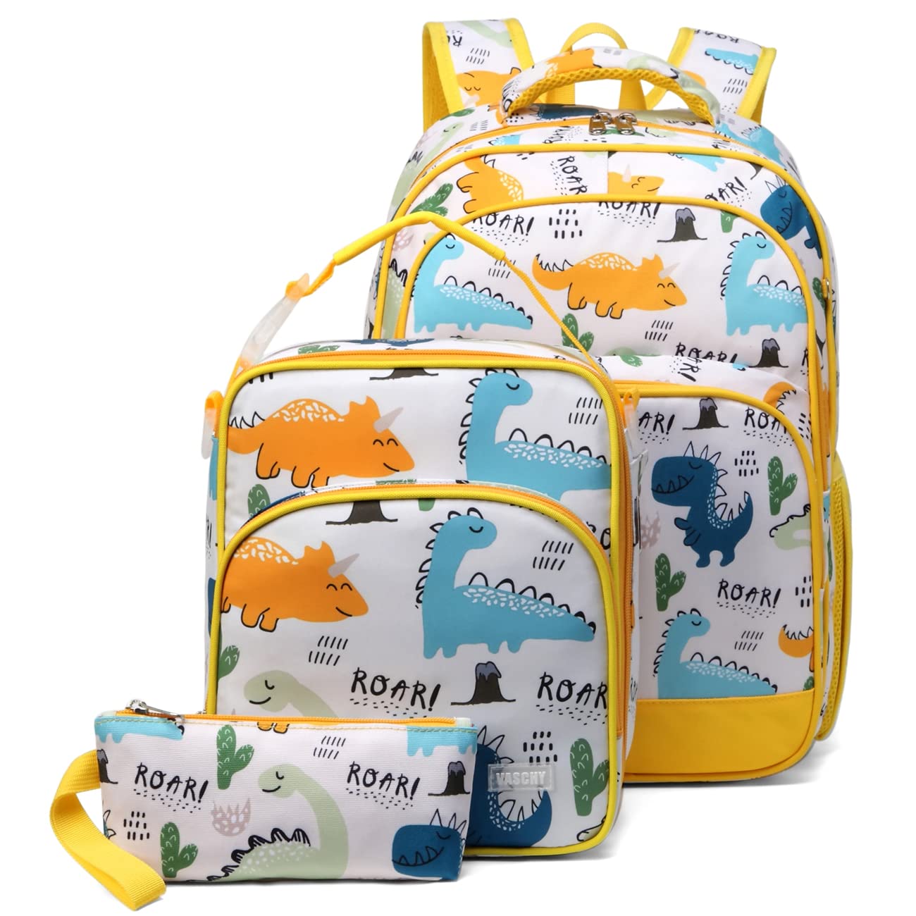 VASCHYKids School Backpack Lunch Box Bag Pencil Case Combo, Children BookBag Schoolbag Insulate Lunch Bag Pen Pouch Set for Preschool/Kindergarten/Elementry School Boys Girls