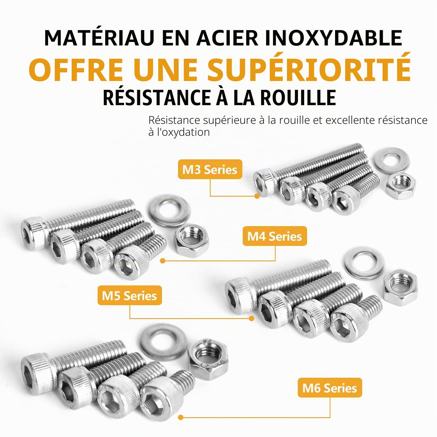 Kit 520PCS M3 M4 M5 M6 en Acier inoxydable Bouton à tête hexagonale Socket Tête Câble Boulons Vis avec écrous Assortiment - Vendu Par VIGRUE (Kit 520PCS)