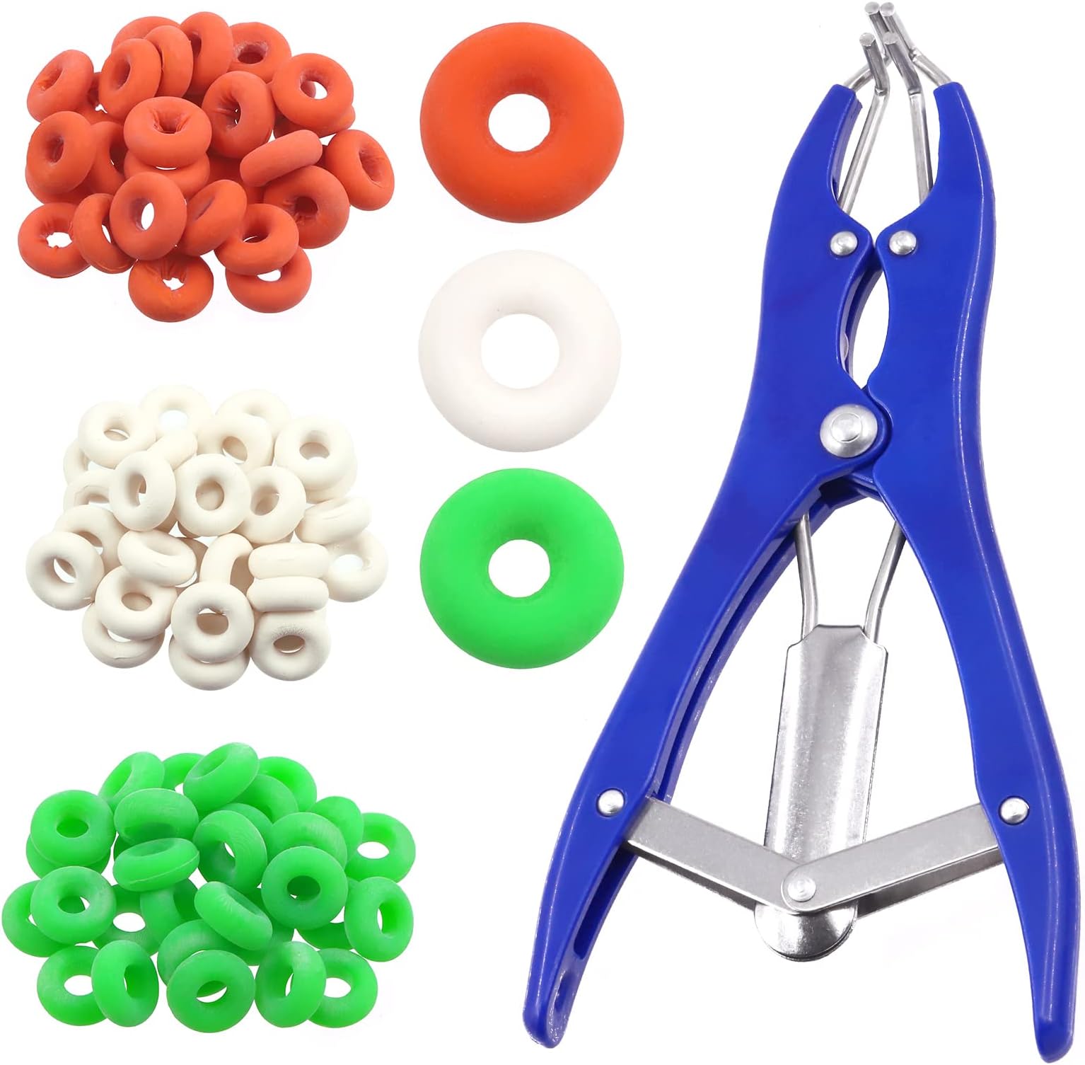 Mardatt 121 Pcs Livestock Castration Bander Snap Pliers with 120 Pcs Castrator Rings, Multi Function Sequin Filling Pliers, Balloon Expander Tool