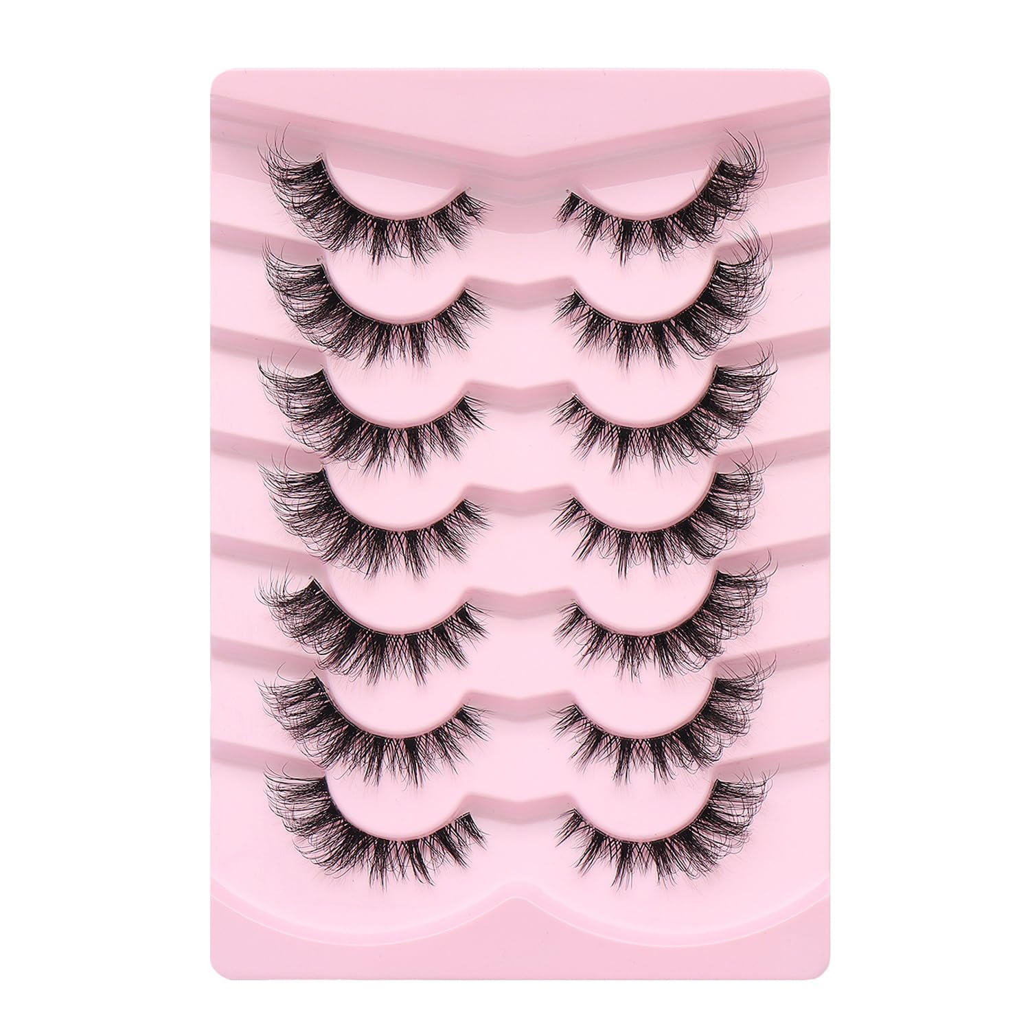 OCHILIMA Wimpern Russian Strip Lashes Natural Look Eye Lashes False Lashes Wispy D Curly Fluffy 3D Effect Cat Eye Soft Fake Eyelashes Pack 7 Pairs