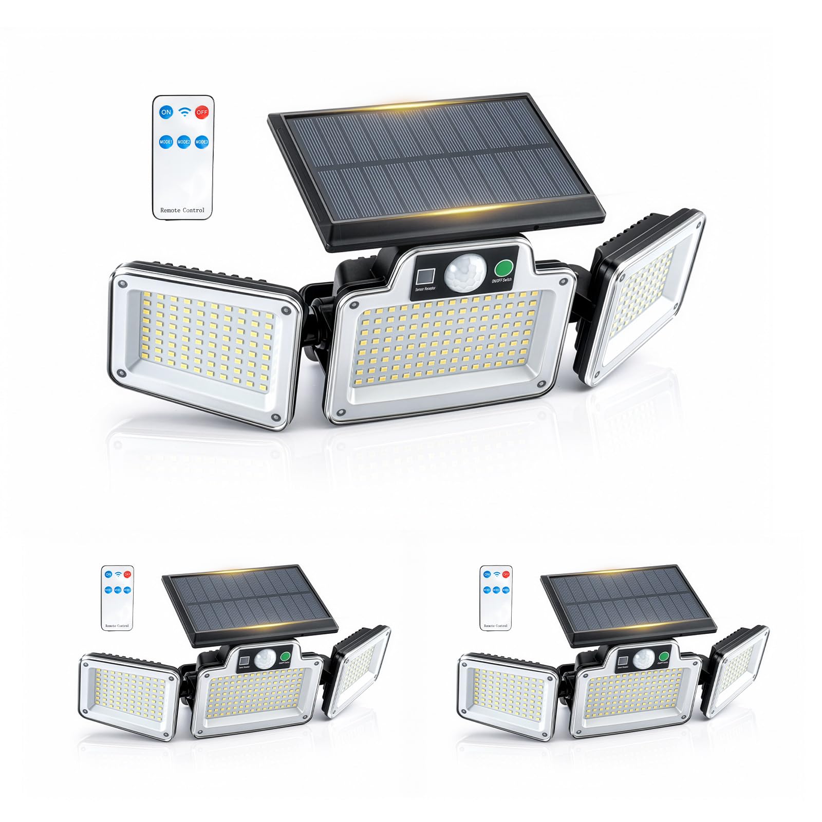 GreenWhim 280 LED Solar Flood Lights Outdoor 3 Adjustable Heads Solar Lights IP65 Waterproof for Yard Garage Driveway Patio Garden Easy to Install 270° Wide Lighting Angle (3)