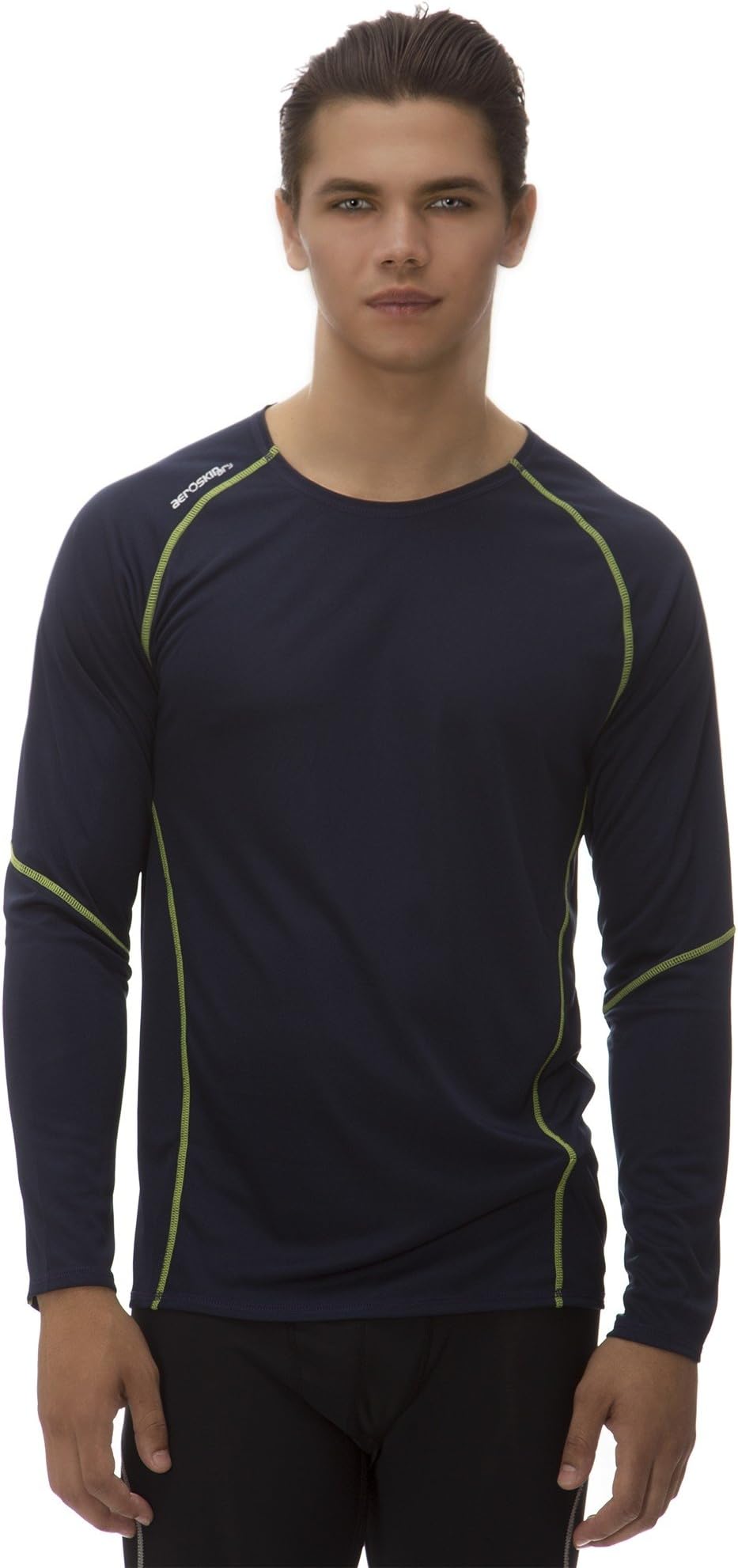 (AT2001) AeroskinDry Mens Long Sleeve Tech Tee in Navy / Lime Green Size: XL Apparel