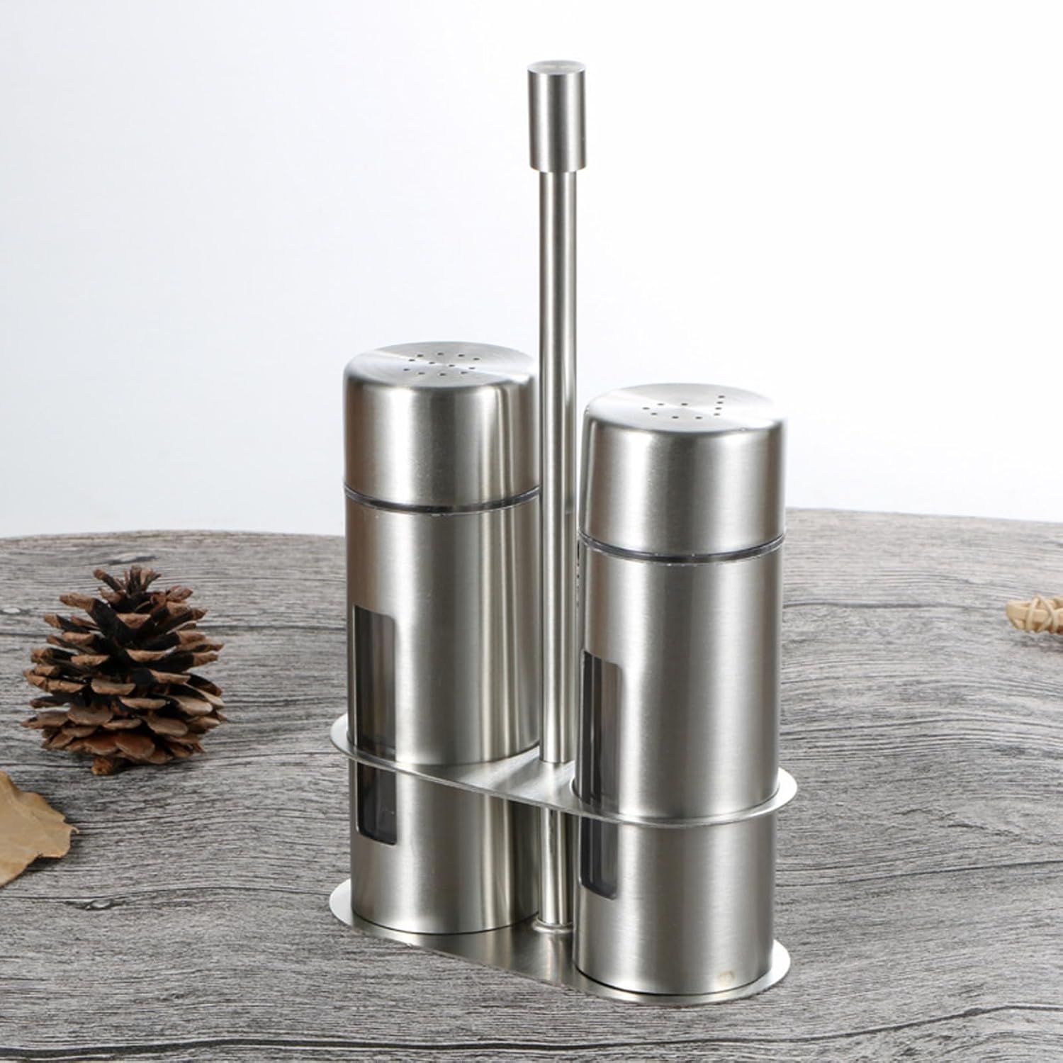 Restaurant Grade Salt Pepper Shaker Set with Oversized Clear Window and Ergonomic Spices Dispensing Control Multipurpose Nonrust Steel Condiment Jars