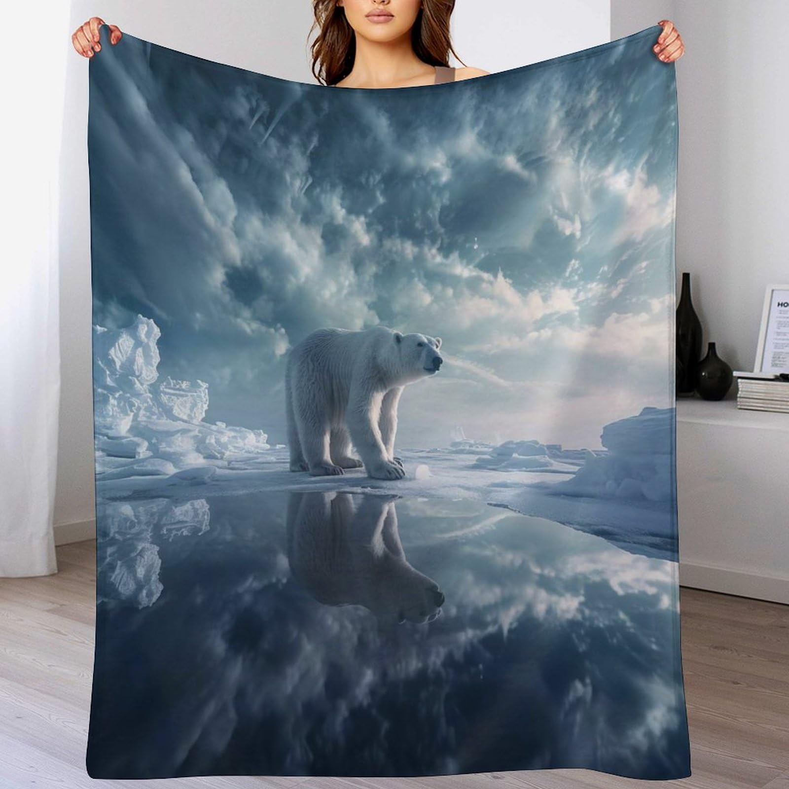 Couverture légère en polaire douce motif animal blanc couvre-lit flannel 180x200