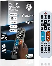 GE Controle remoto universal de TV BigEZ OneTouch para idosos, fácil de usar, controle remoto de substituição para Samsung, LG, Sony, Vizio, Roku TV, reprodutores de streaming, botões retroiluminados